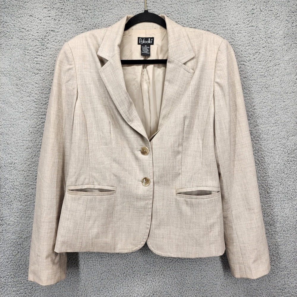 Rafaella Womens Beige Heathered Two Button Blazer Jacket Size 14 Professional